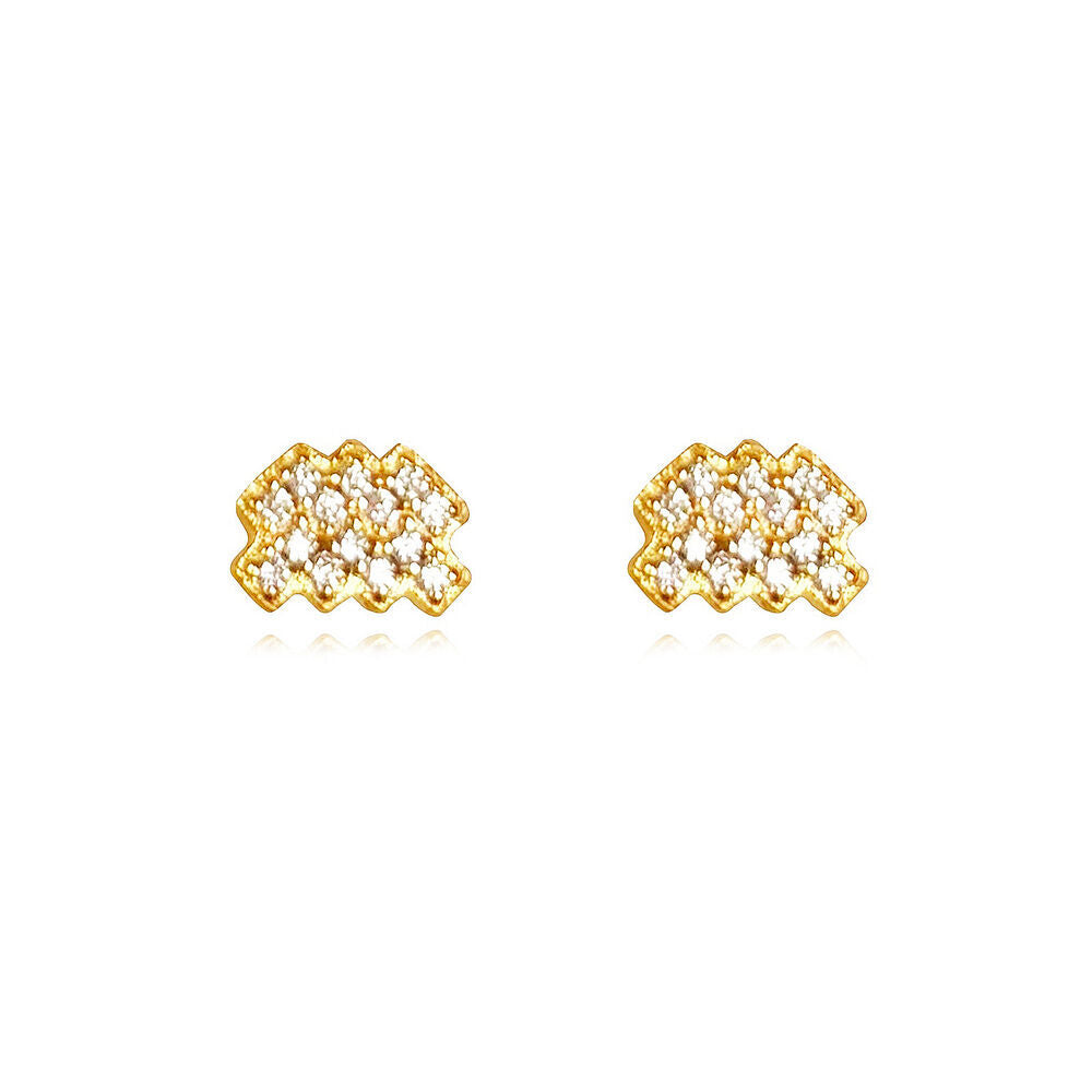 Culturesse Aquarius Artisan Zirconia Pave Stud Earrings (Gold)