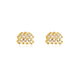 Culturesse Aquarius Artisan Zirconia Pave Stud Earrings (Gold)