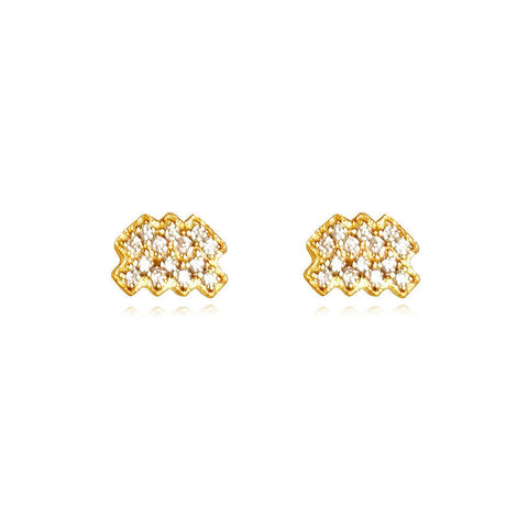 Culturesse Aquarius Zodiac Zirconia Pave Stud Earrings (Gold)