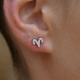 Culturesse Aries Zodiac Zirconia Pave Stud Earrings (Silver)