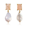 Culturesse Carlotta 24K Baroque Pearl Drop Earrings (Rose Quartz)