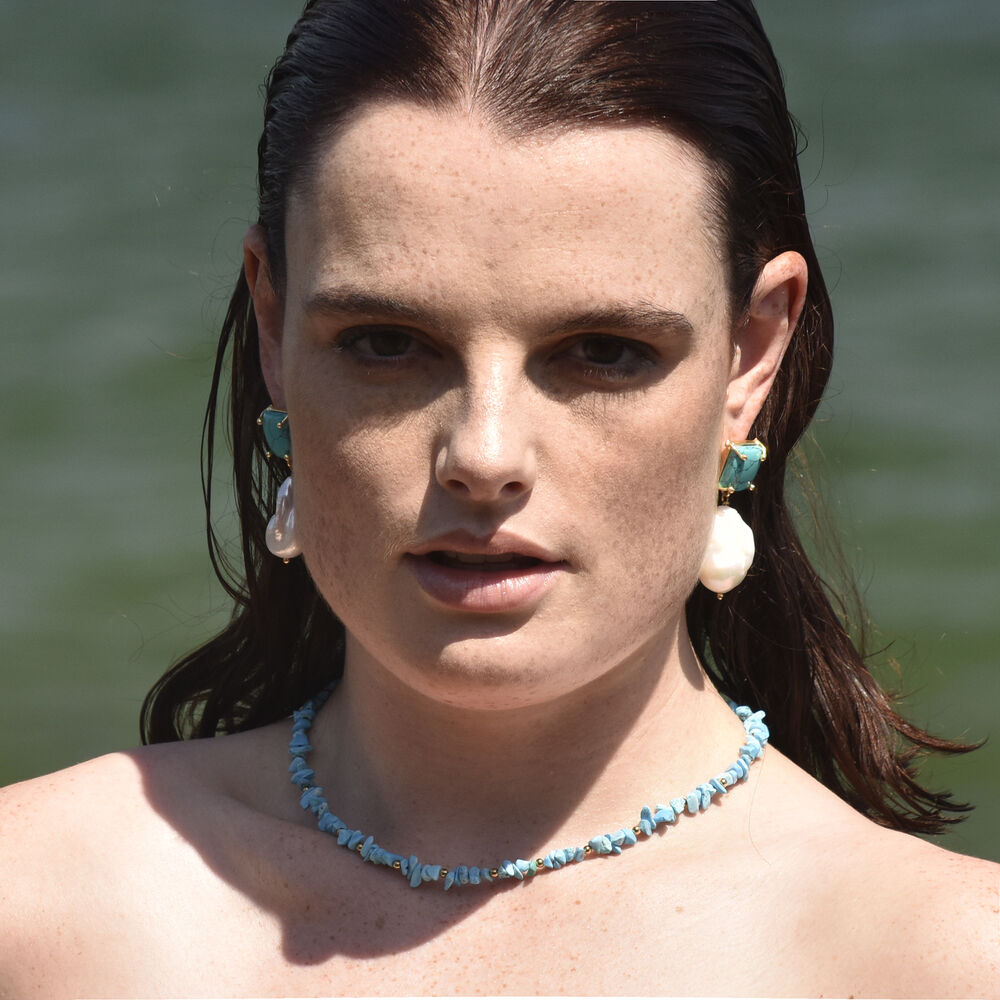 Culturesse Carlotta 24K Baroque Pearl Drop Earrings (Turquoise)