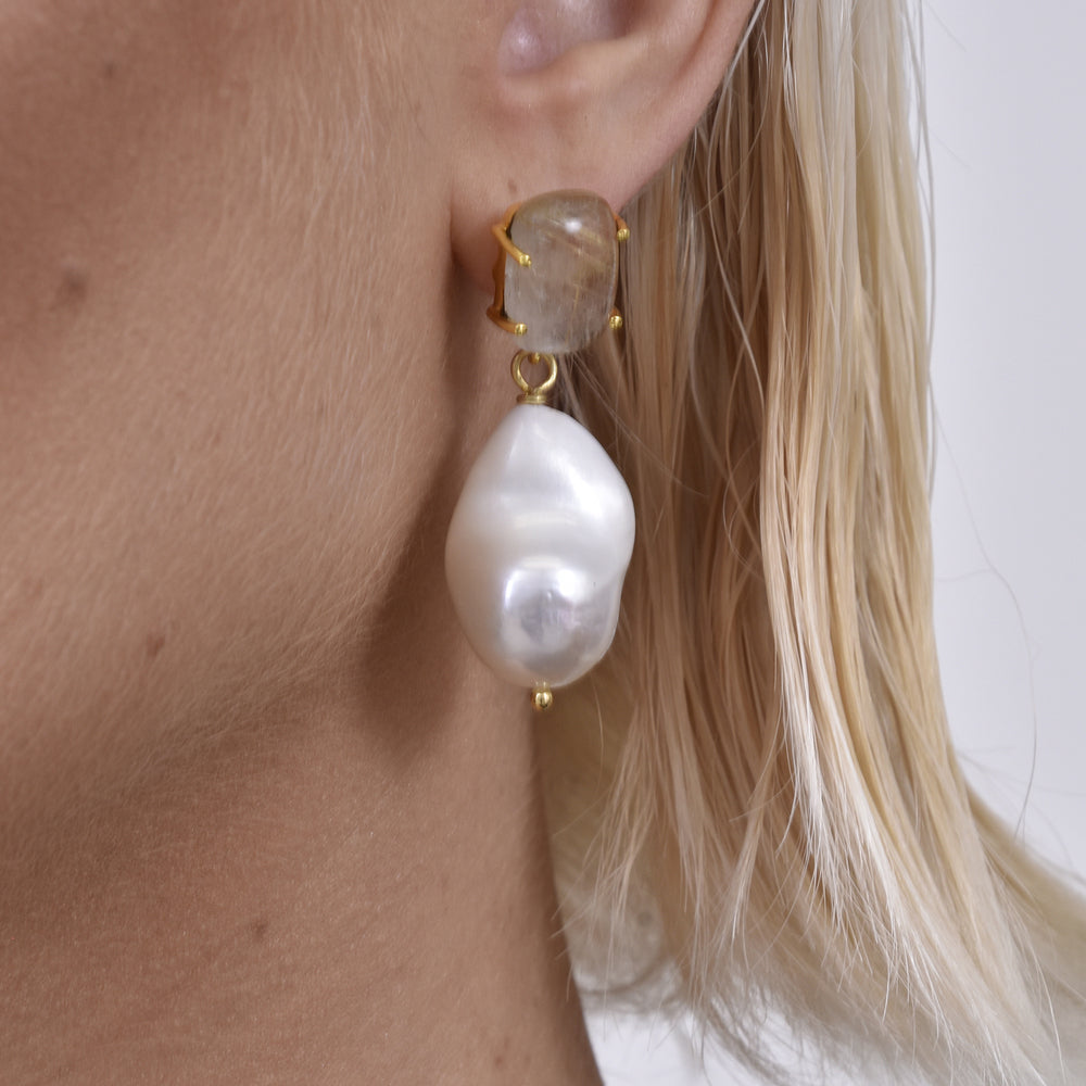 Culturesse Reverie Rutilated Quartz Baroque Pearl Earrings