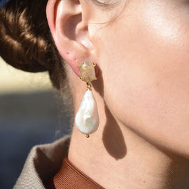 Culturesse Reverie Rutilated Quartz Baroque Pearl Earrings