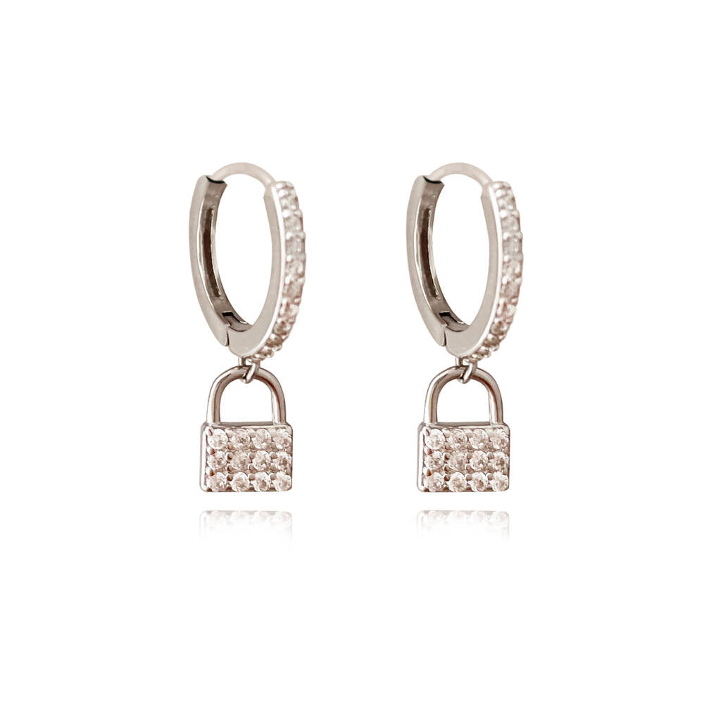 Culturesse Beatriz Diamante Padlock Drop Earrings (Silver)