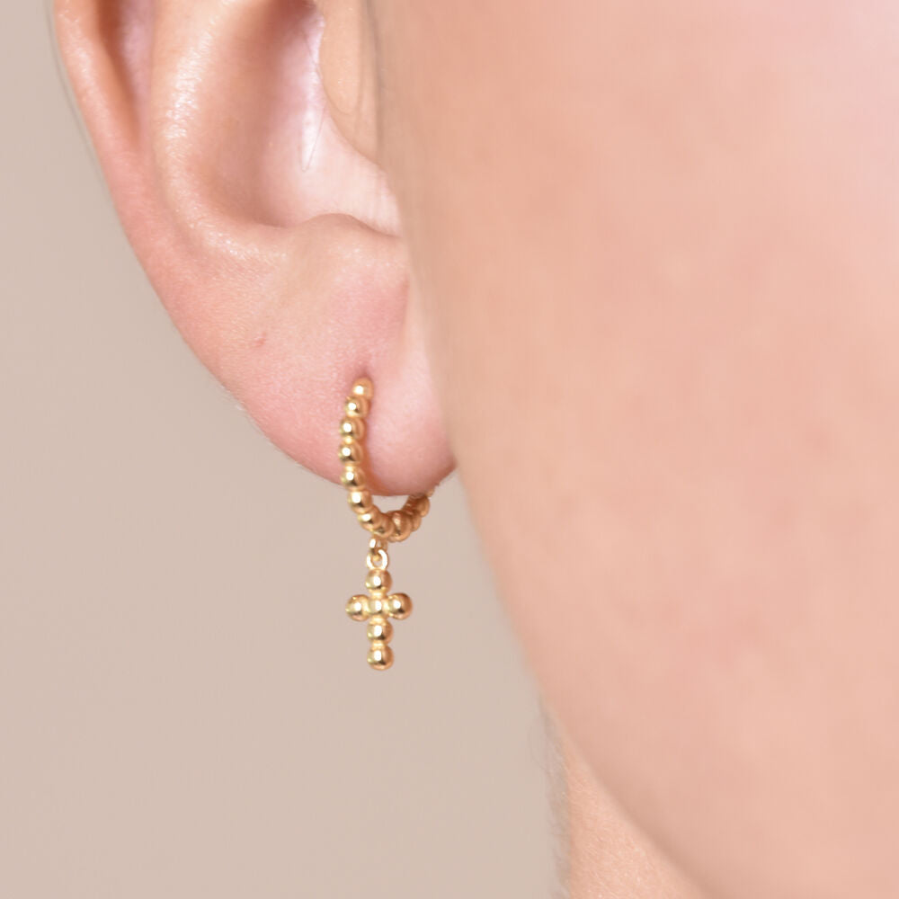 Culturesse Adina Beaded Dainty Cross Drop Earrings (Gold Vermeil)