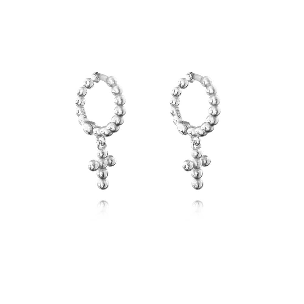 Culturesse Adina Beaded Dainty Cross Drop Earrings (Silver)