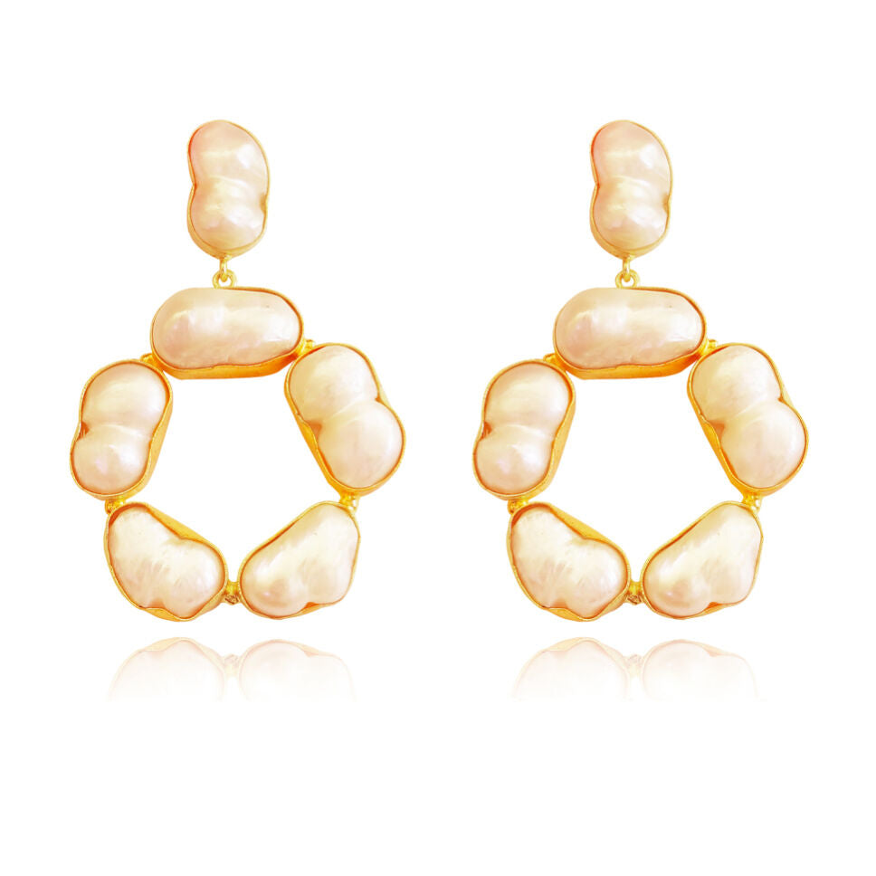Culturesse Laurent 22K Luxury Baroque Pearl Hoop Earrings