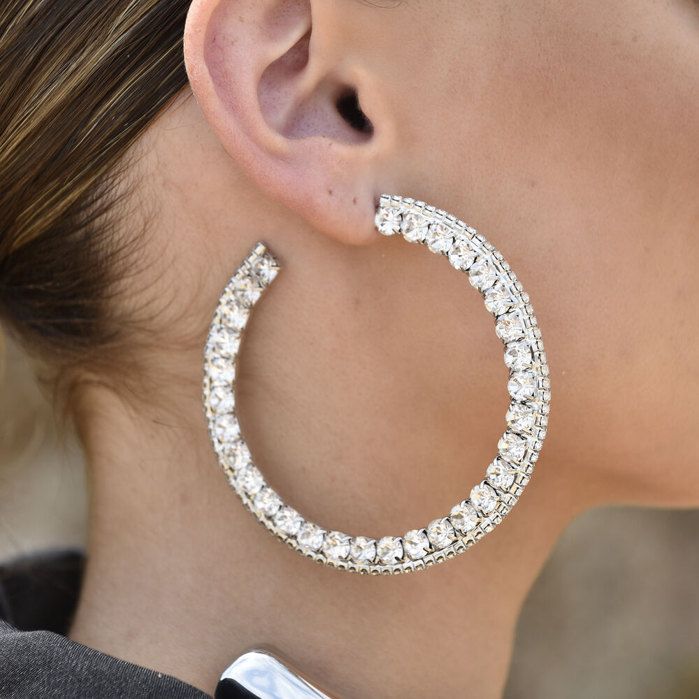Culturesse Bronwyn Runway Style Diamante Hoop Earrings