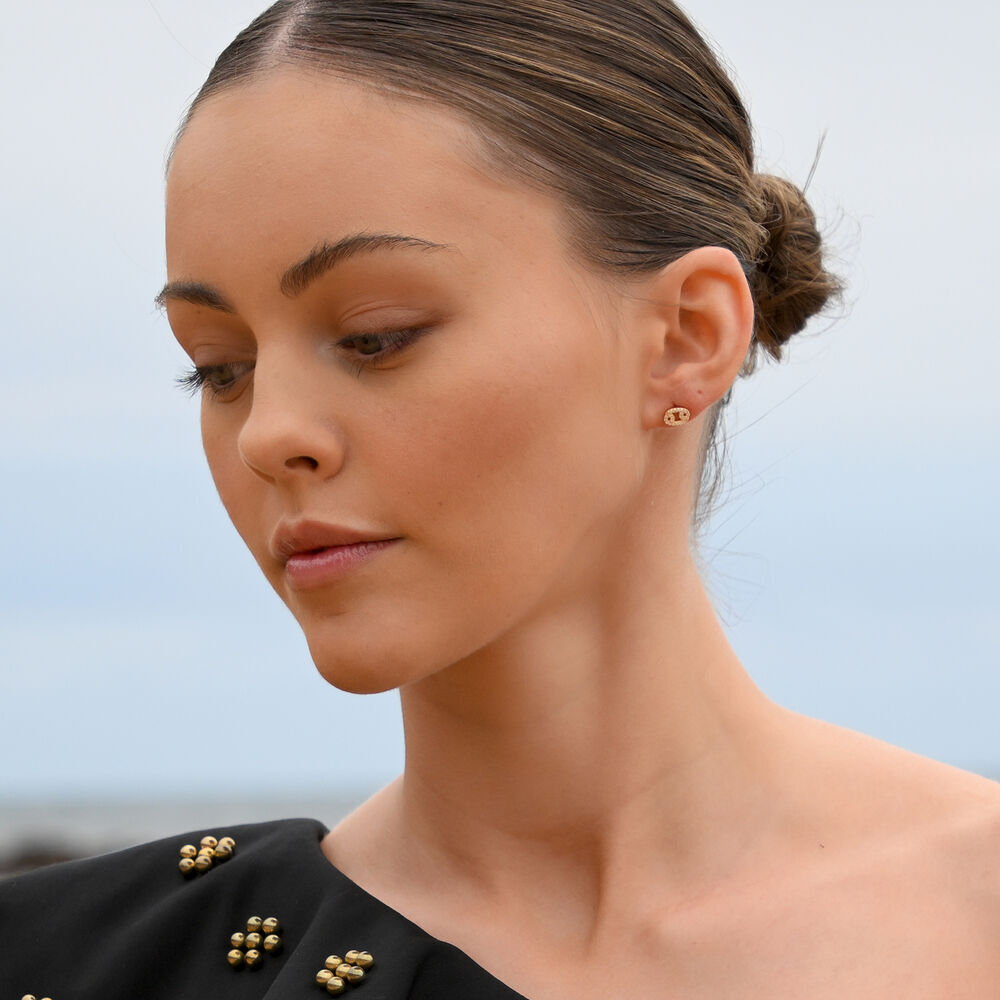 Culturesse Cancer Zodiac Zirconia Pave Stud Earrings (Gold)