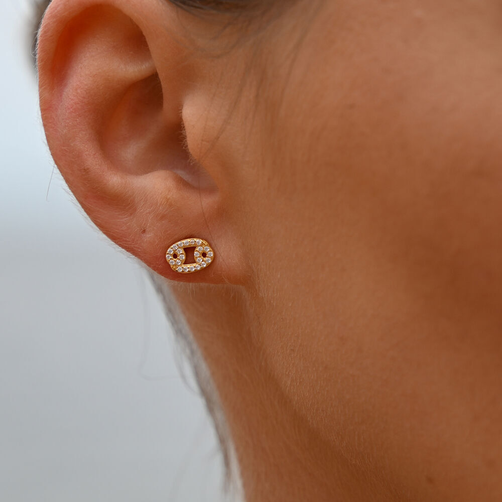 Culturesse Cancer Artisan Zirconia Pave Stud Earrings (Gold)