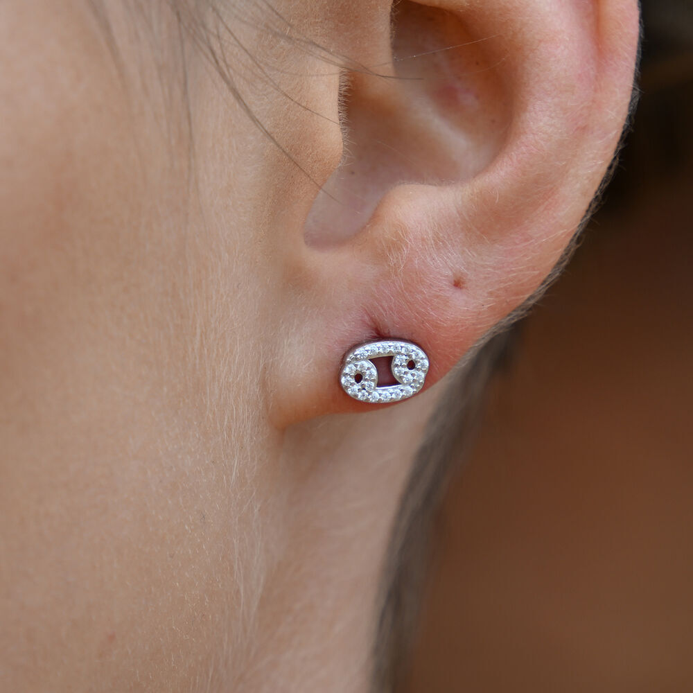 Culturesse Cancer Artisan Zirconia Pave Stud Earrings (Silver)