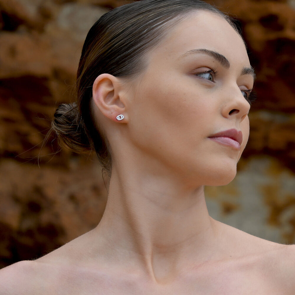 Culturesse Cancer Artisan Zirconia Pave Stud Earrings (Silver)