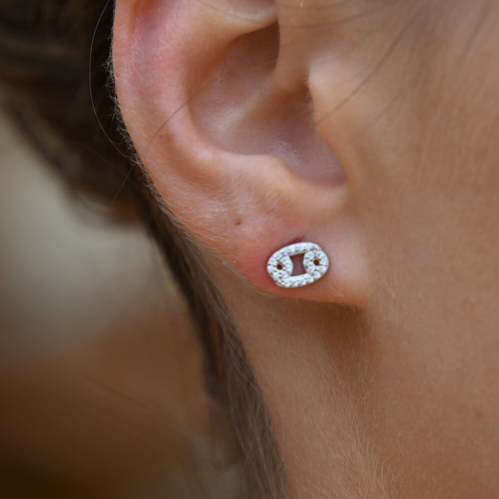 Culturesse Cancer Artisan Zirconia Pave Stud Earrings (Silver)