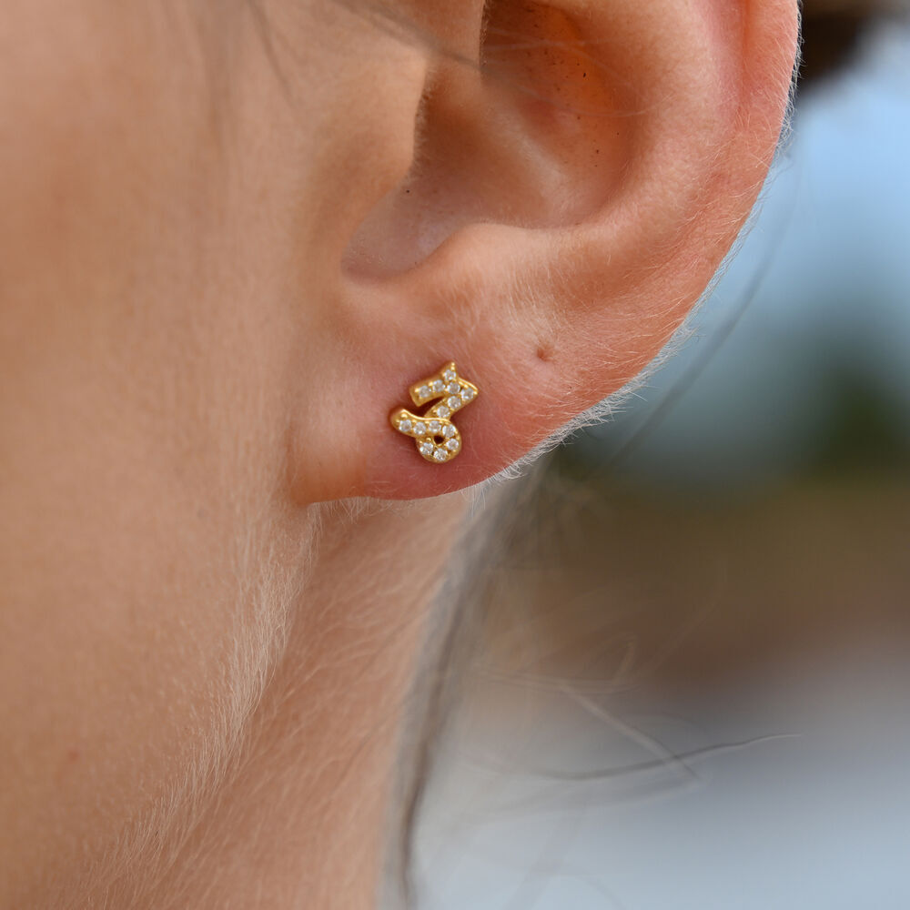 Culturesse Capricorn Zodiac Zirconia Pave Stud Earrings (Gold)