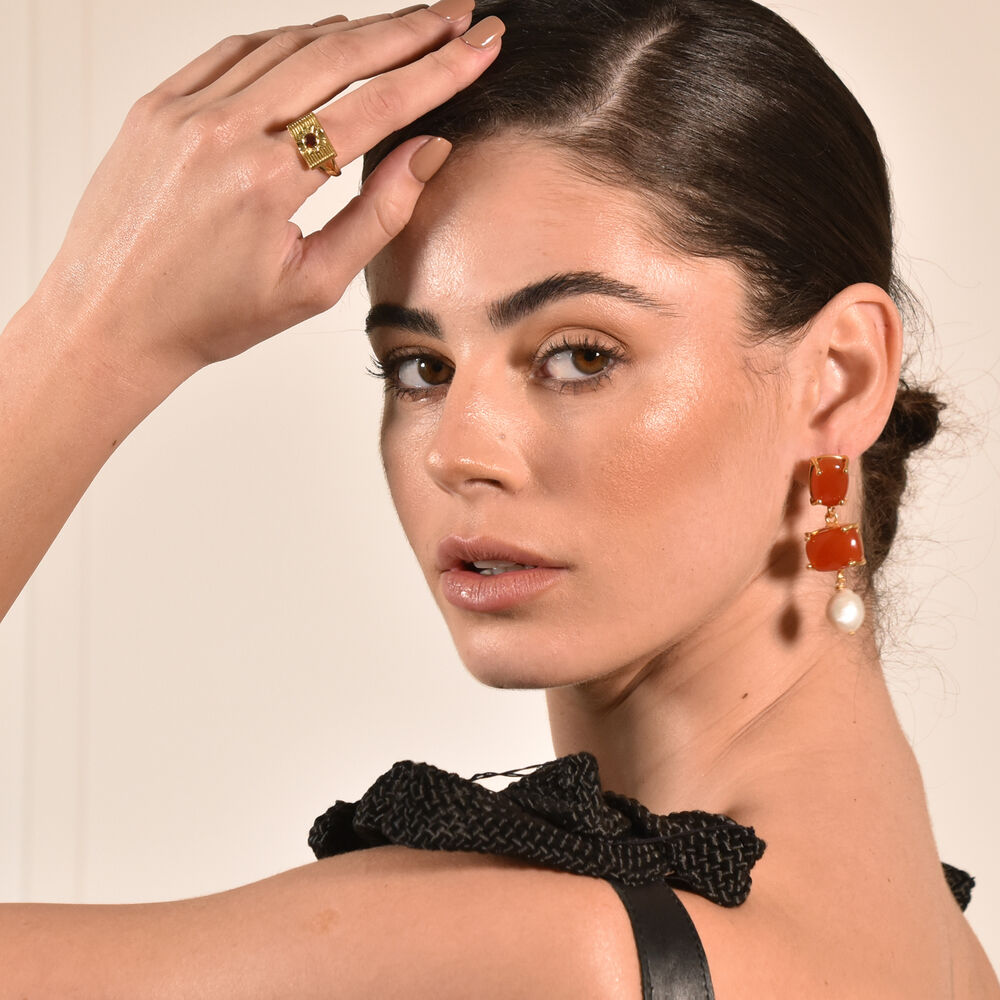 Culturesse Carmine Carnelian Quartz Pearl Drop Earrings