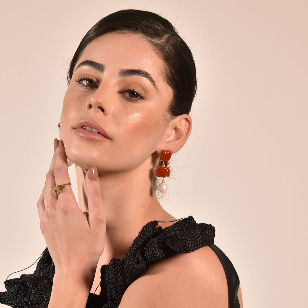 Culturesse Carmine Carnelian Quartz Pearl Drop Earrings