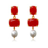 Culturesse Carmine Carnelian Quartz Pearl Drop Earrings