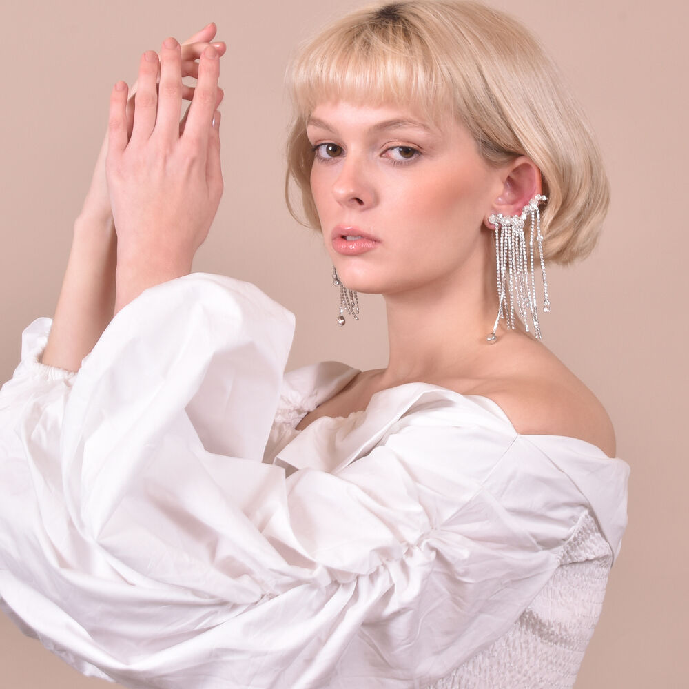 Culturesse Bespoke Diamante Climber Earrings