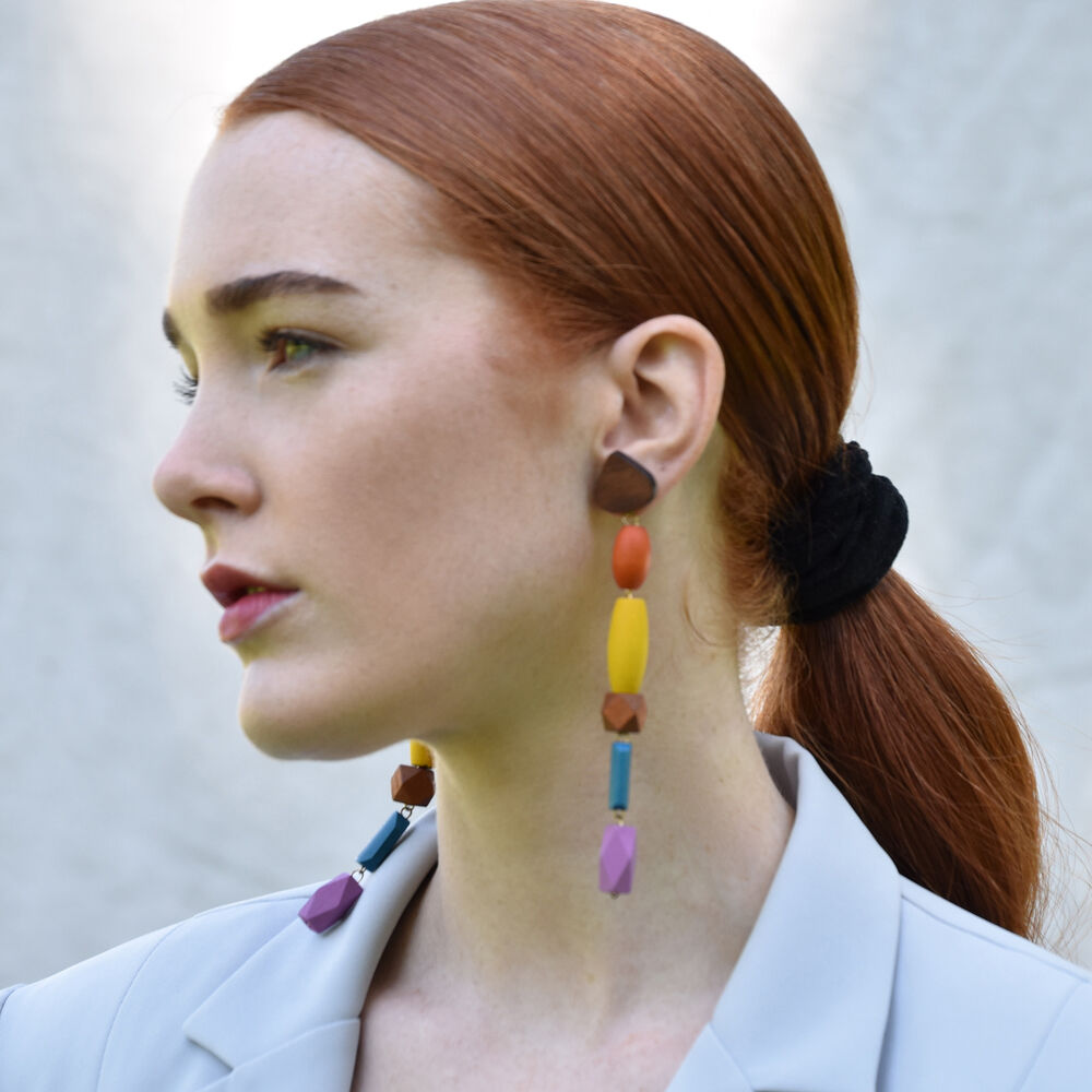 Culturesse Calinn Colourful Wooden Drop Earrings