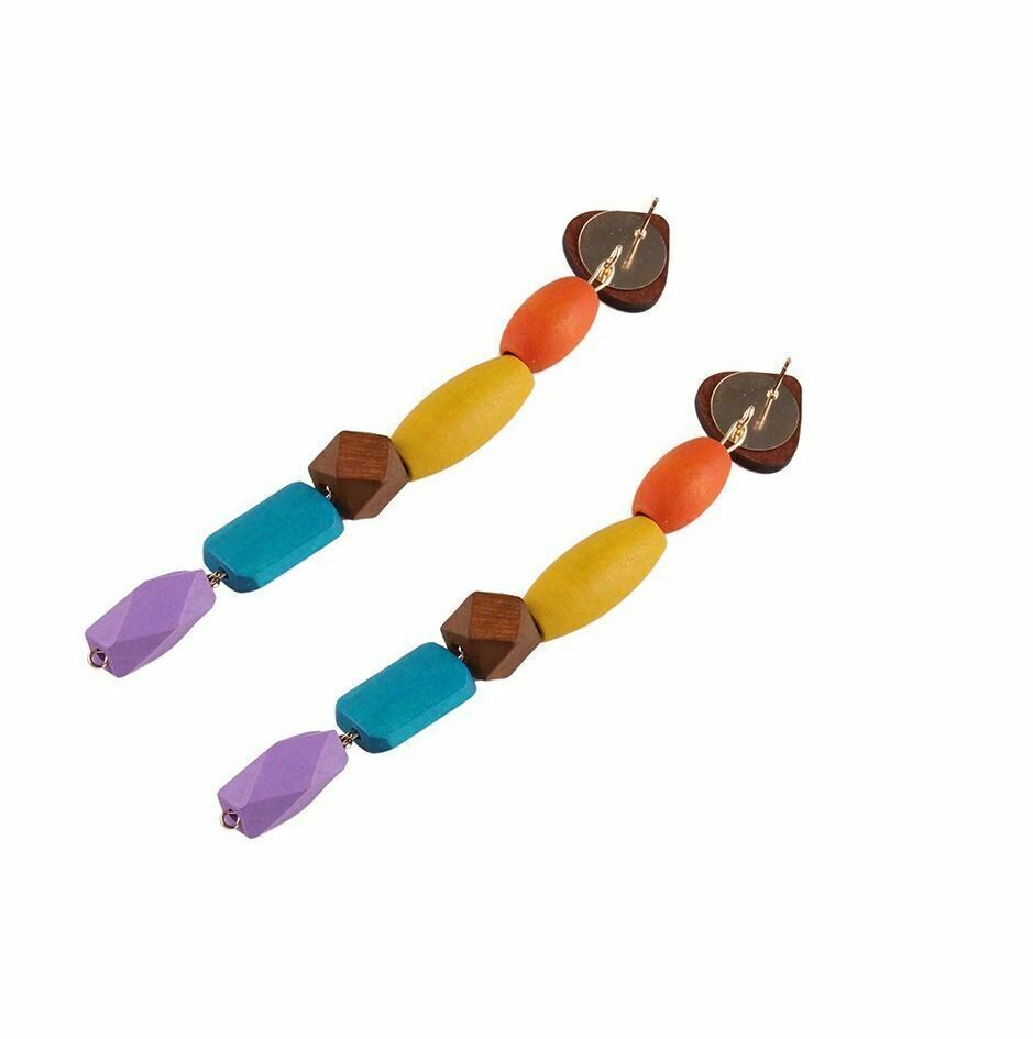 Culturesse Calinn Colourful Wooden Drop Earrings