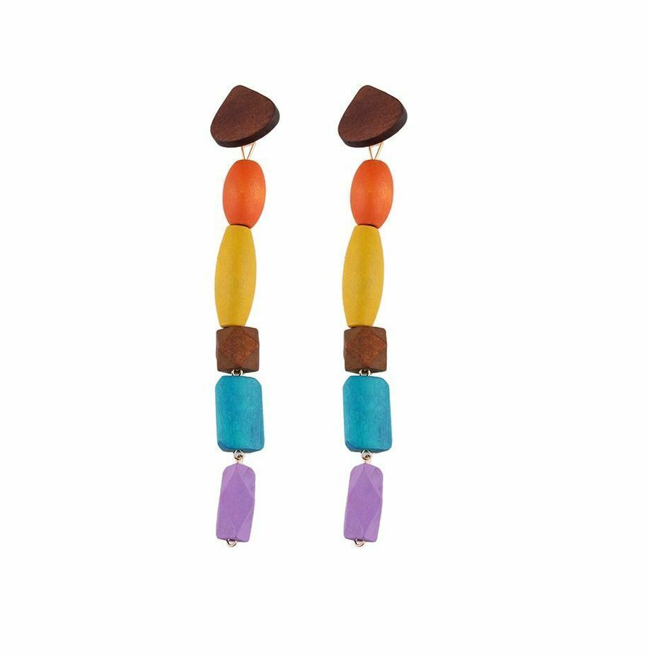 Culturesse Calinn Colourful Wooden Drop Earrings