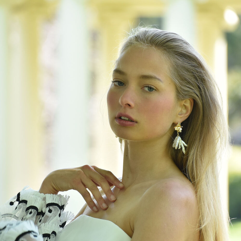 Culturesse Meredith Coral Pearl Drop Earrings