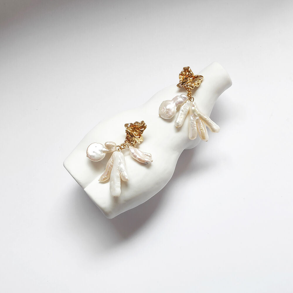 Culturesse Meredith Coral Pearl Drop Earrings