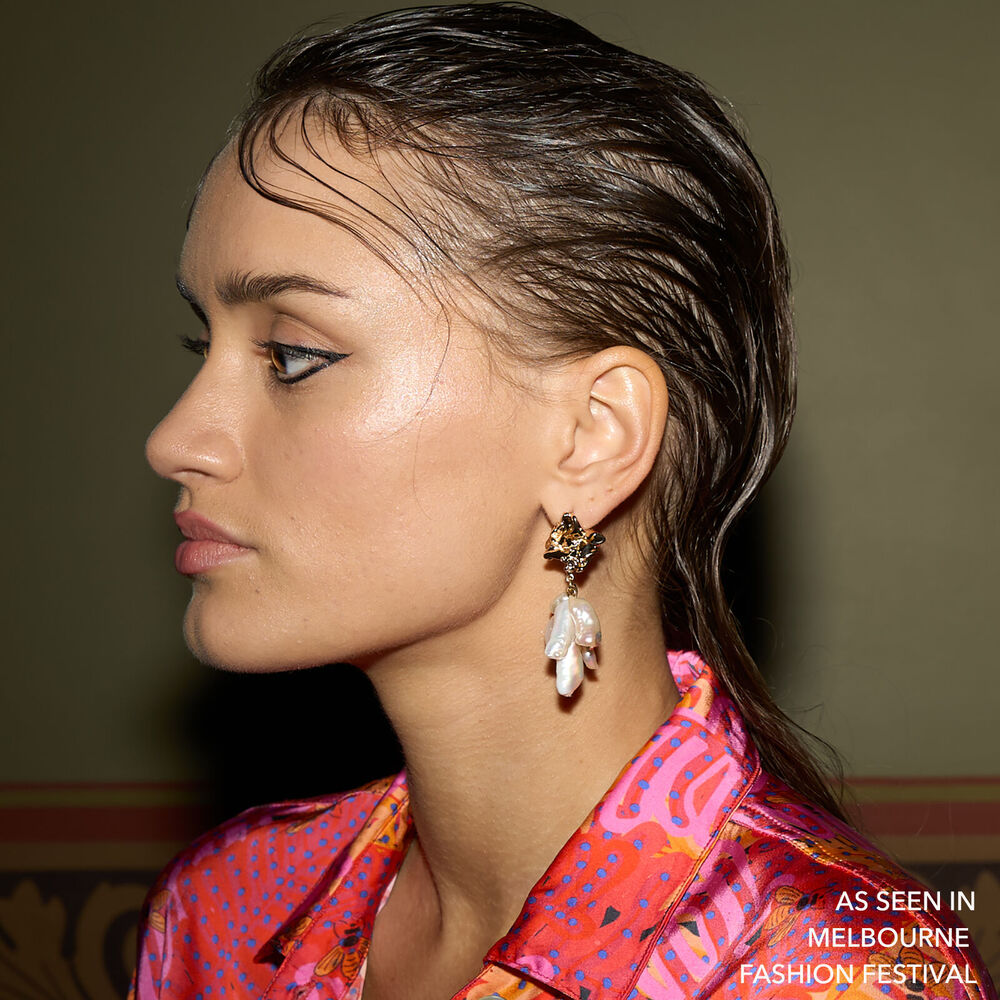 Culturesse Meredith Coral Pearl Drop Earrings