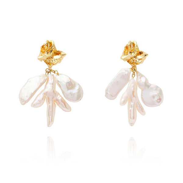 Culturesse Meredith Coral Pearl Drop Earrings