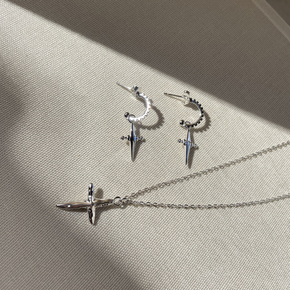 Culturesse Lyre Silver Cross Drop Earrings