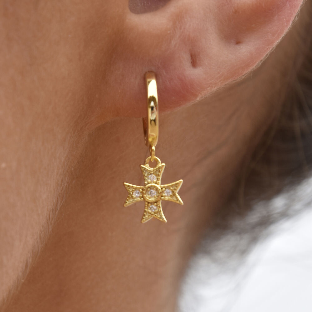 Culturesse Exie Cross Drop Earrings (Gold Vermeil)