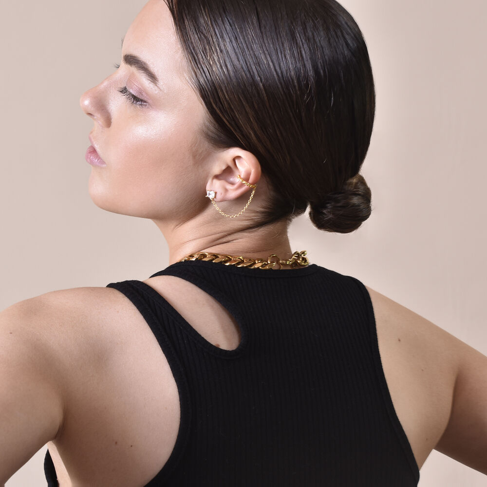 Culturesse Lior Gold Vermeil Topaz Chain Cuff Earrings (Pair)