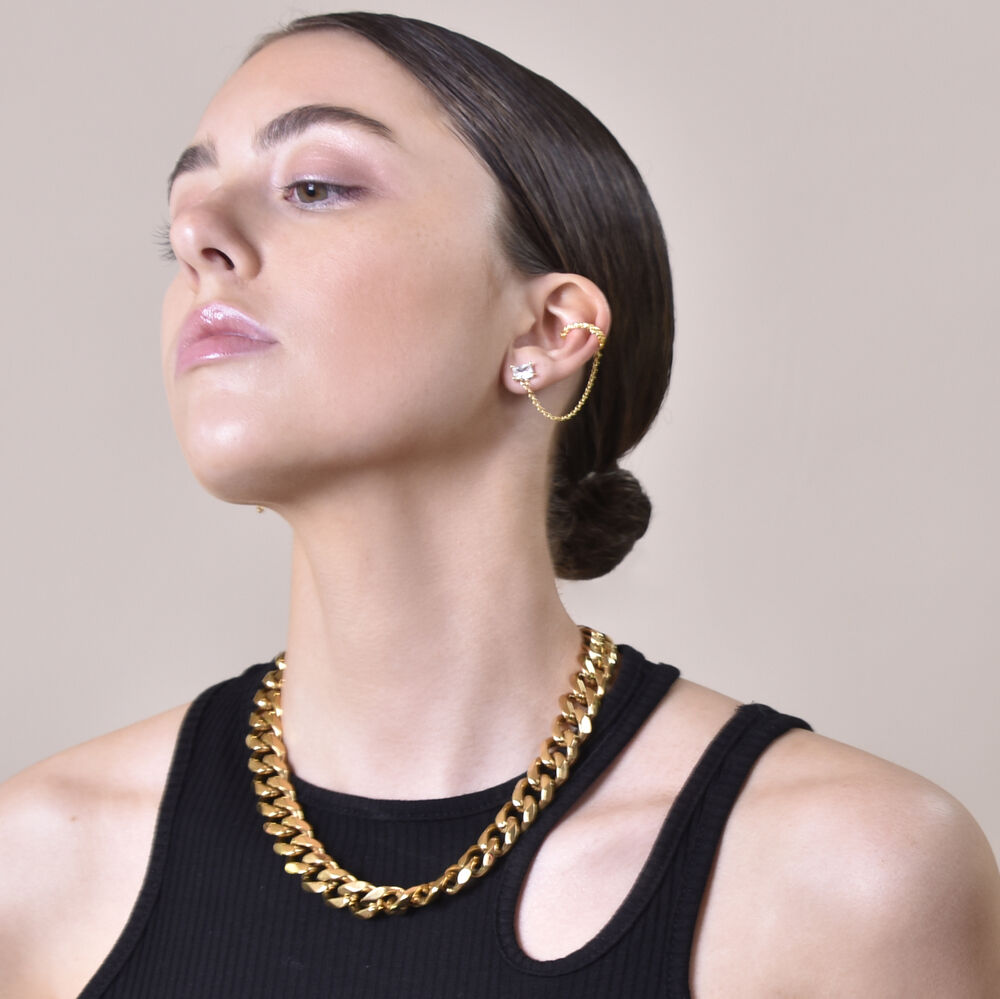 Culturesse Lior Gold Vermeil Topaz Chain Cuff Earrings (Pair)