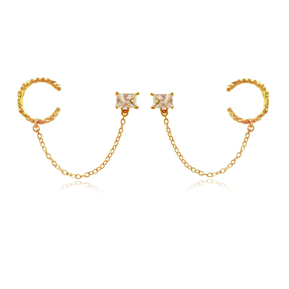 Culturesse Lior Gold Vermeil Topaz Chain Cuff Earrings (Pair)