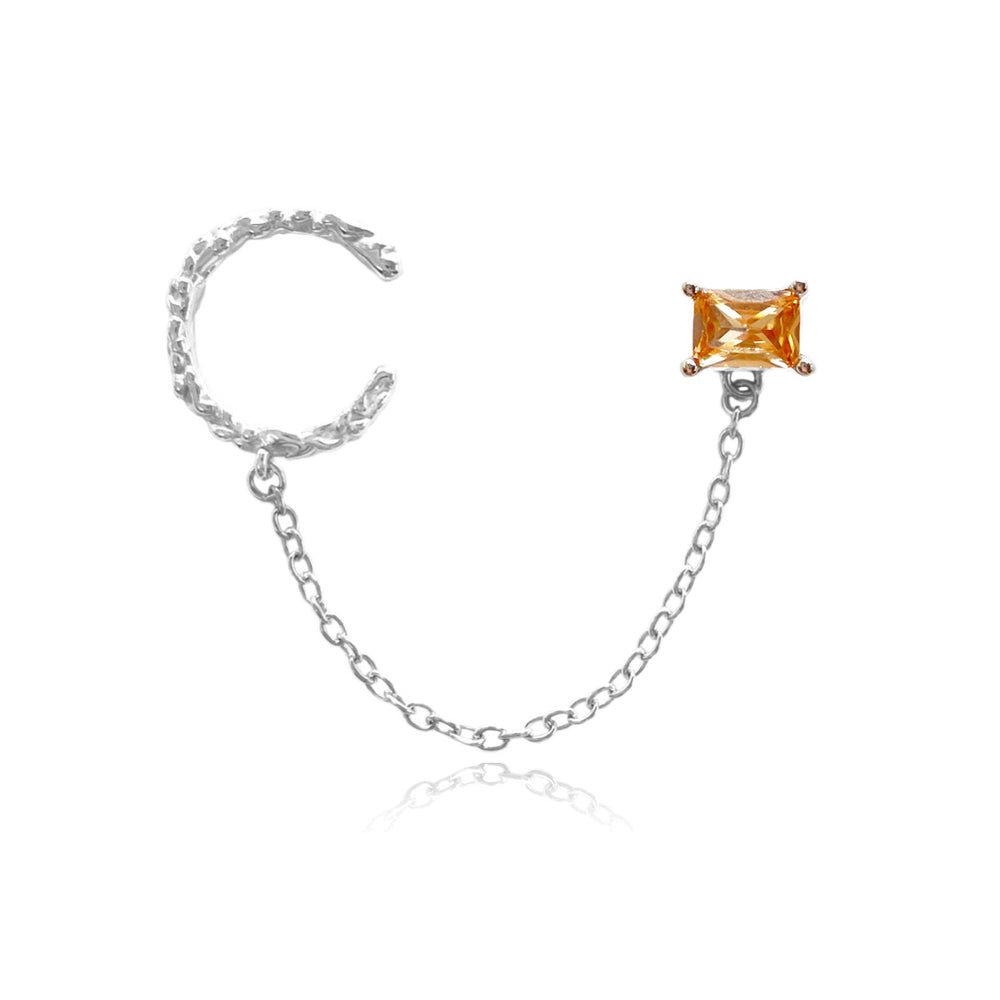 Culturesse Lior Silver Topaz Chain Cuff Earring (Single Piece)