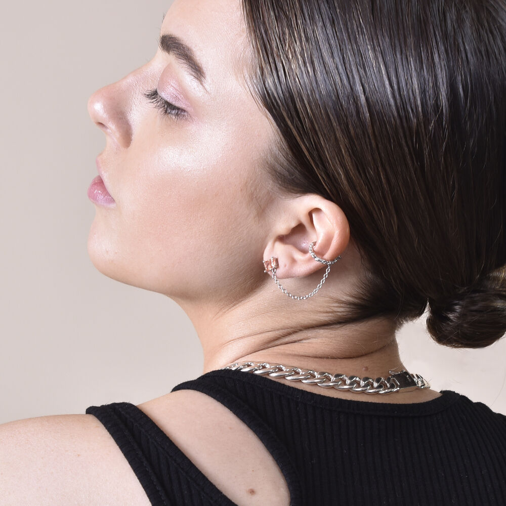 Culturesse Lior Silver Topaz Chain Cuff Earrings (Pair)