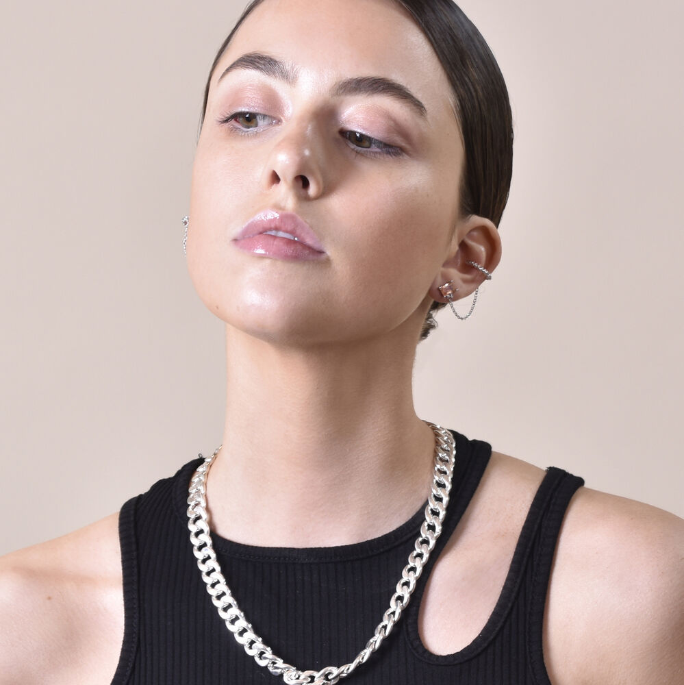 Culturesse Lior Silver Topaz Chain Cuff Earrings (Pair)
