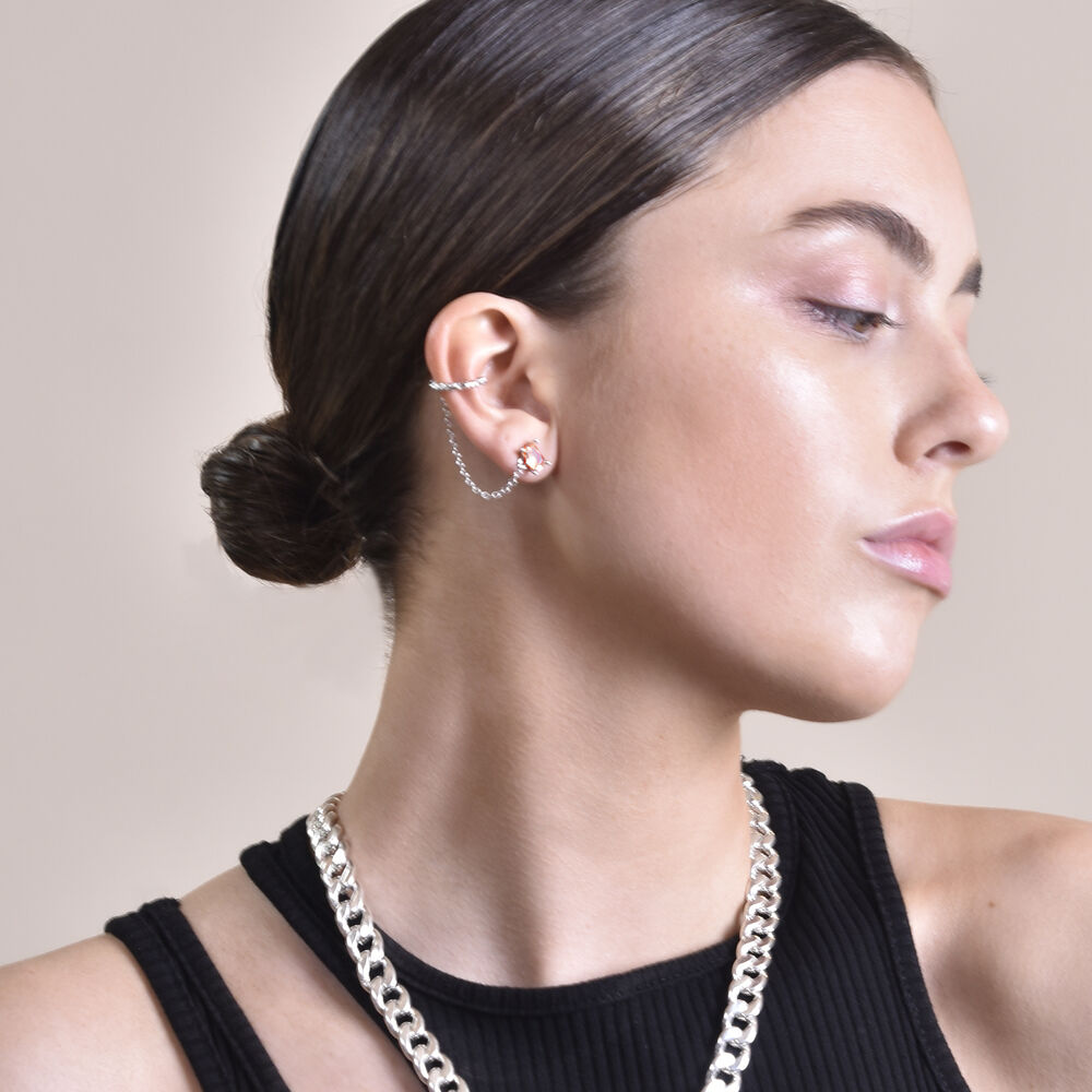 Culturesse Lior Silver Topaz Chain Cuff Earrings (Pair)