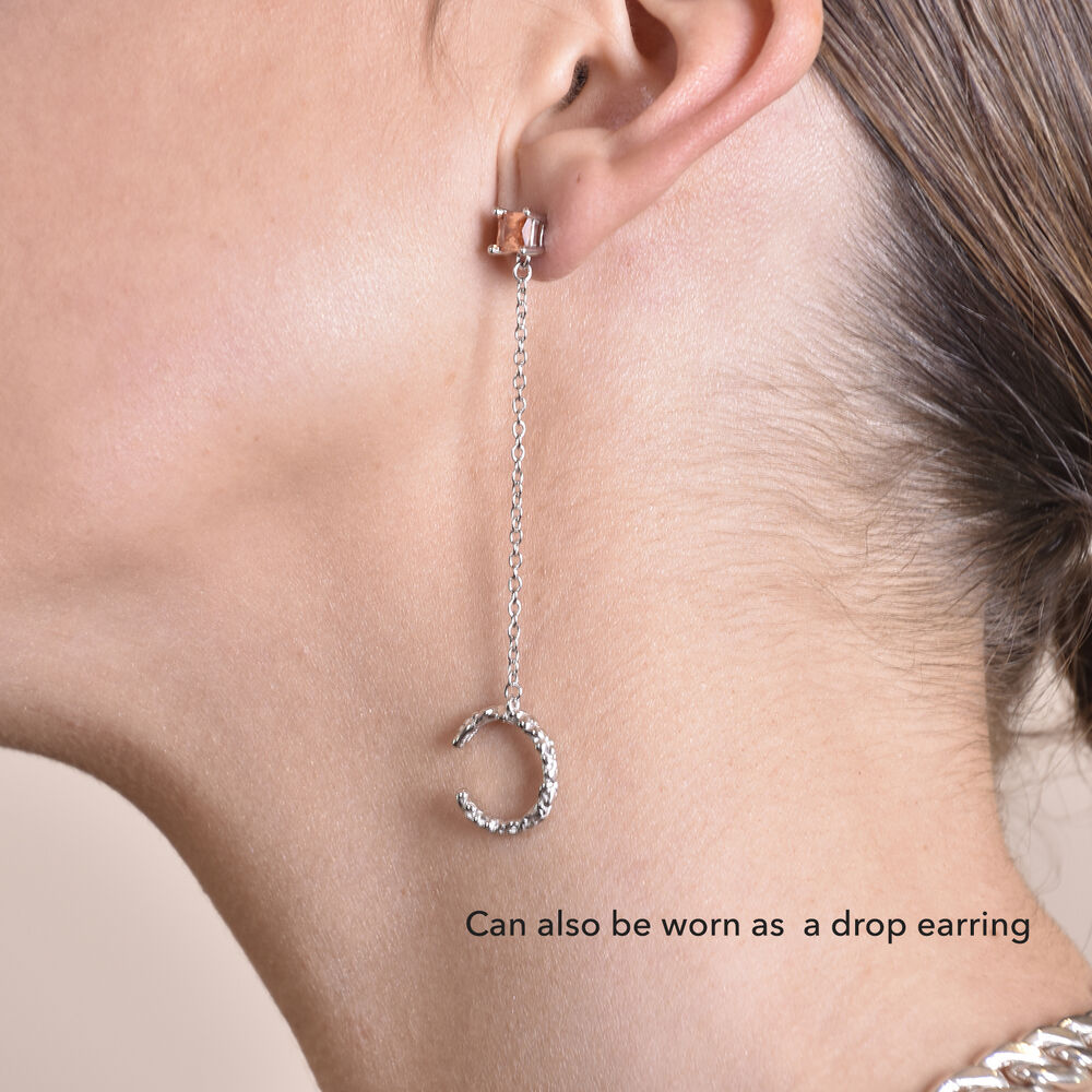 Culturesse Lior Silver Topaz Chain Cuff Earrings (Pair)