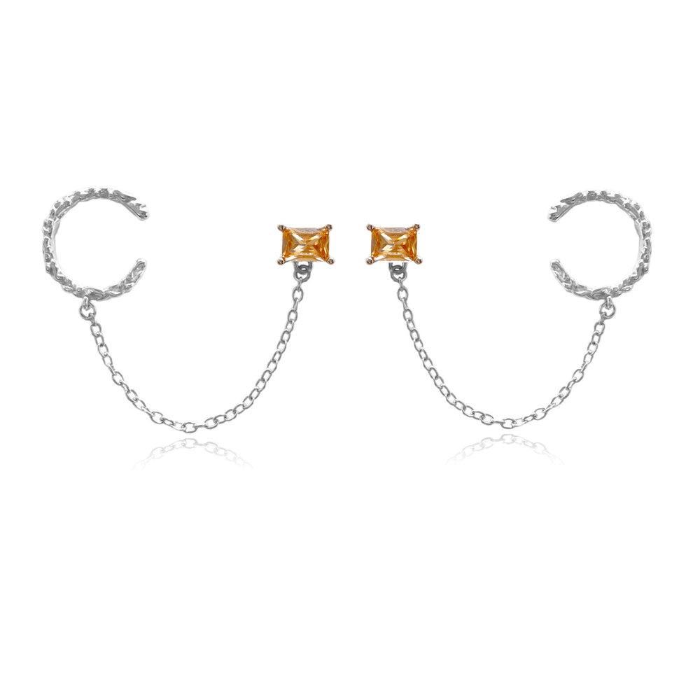 Culturesse Lior Silver Topaz Chain Cuff Earrings (Pair)