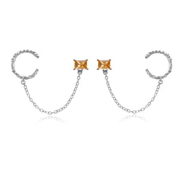 Culturesse Lior Silver Topaz Chain Cuff Earrings (Pair)