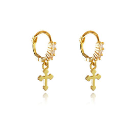 Culturesse Anesha Dainty Cross Drop Earrings (Gold)