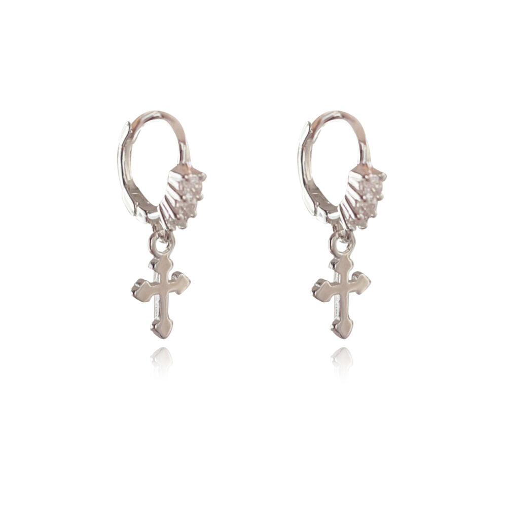 Culturesse Anesha Dainty Cross Drop Earrings (Silver)