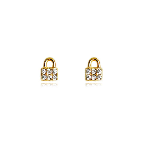 Culturesse Arcelia Diamante Padlock Stud Earrings (Gold)