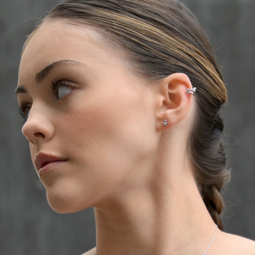 Culturesse Arcelia Diamante Padlock Stud Earrings (Silver)
