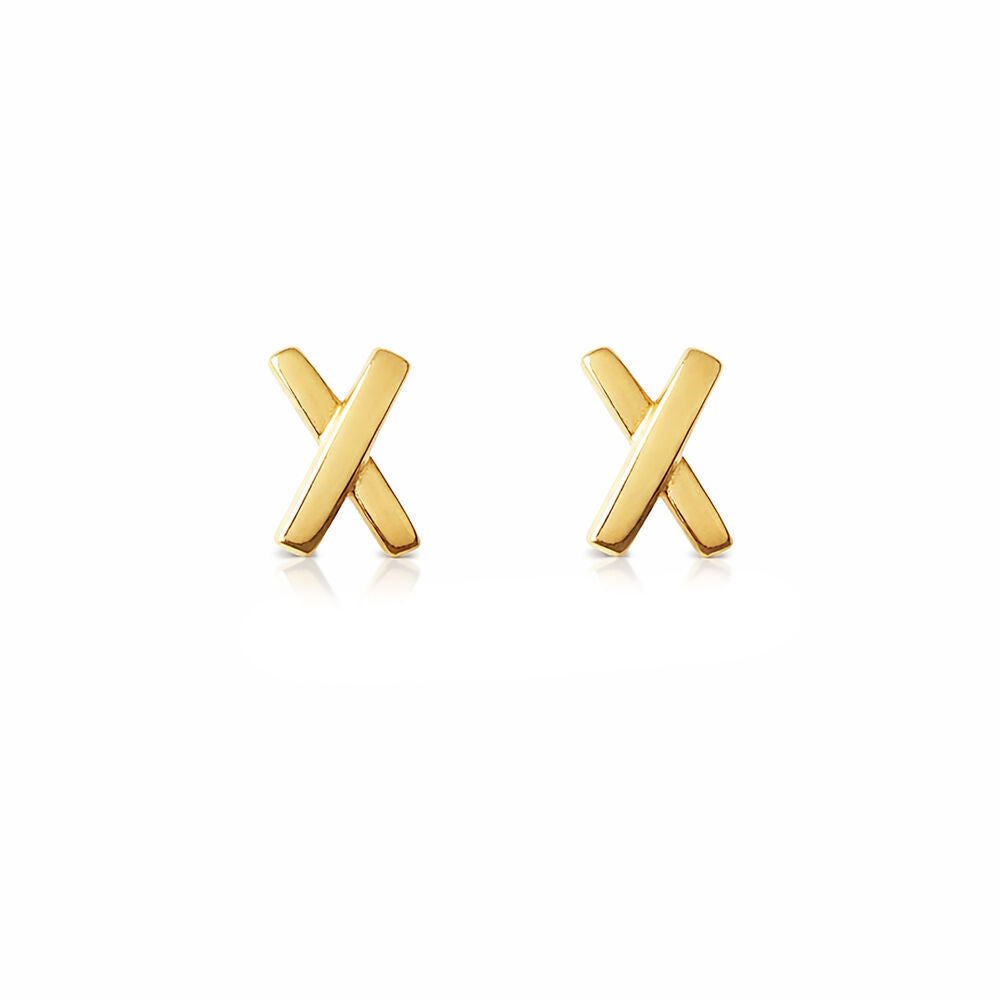 Culturesse Kiss Kiss Dainty Cross Earrings (Gold)