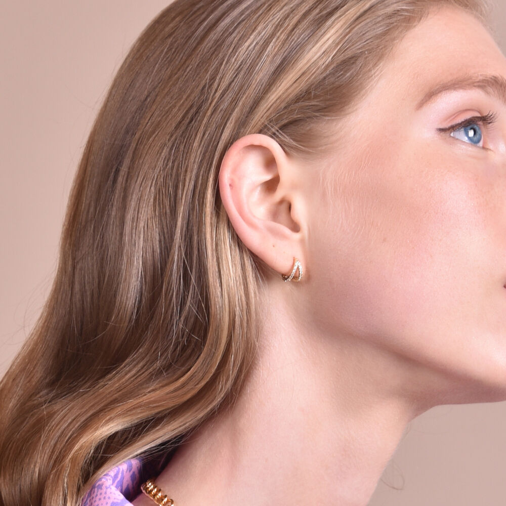 Culturesse Elaina Dainty CZ Twin Hoop Earrings (Gold)