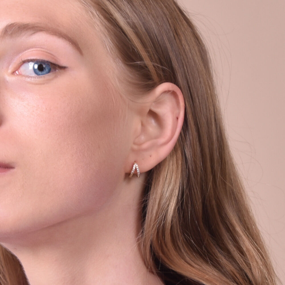 Culturesse Elaina Dainty CZ Twin Hoop Earrings (Gold)