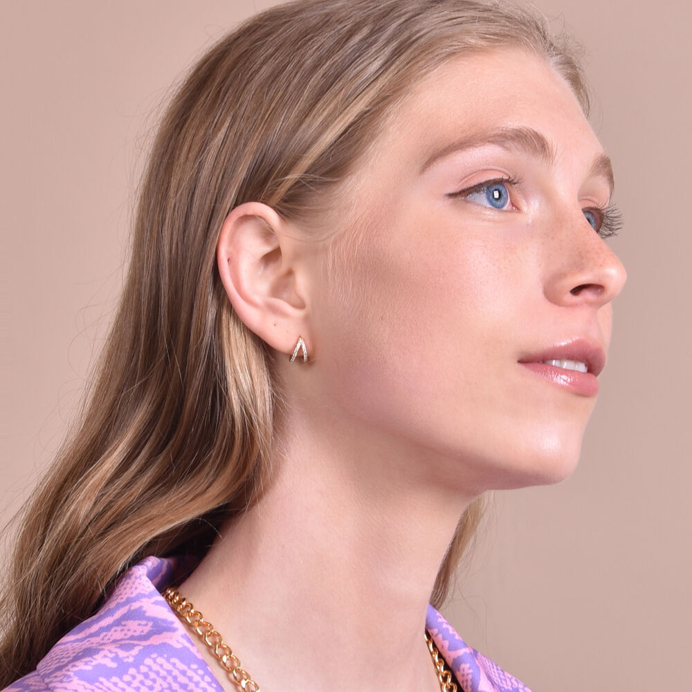 Culturesse Elaina Dainty CZ Twin Hoop Earrings (Gold)